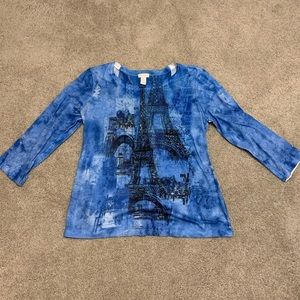 Long sleeve Chico’s blue Paris top